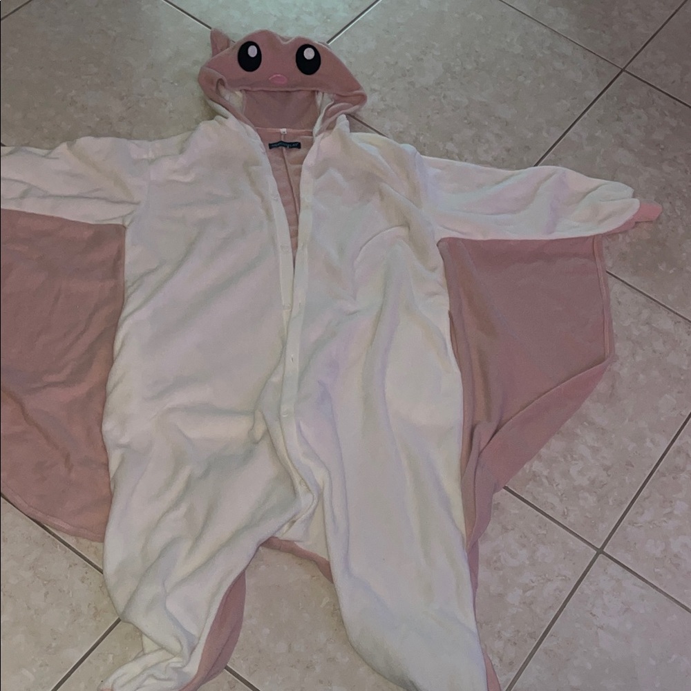 Cozy Pink and White flying squirrel Hooded Footie